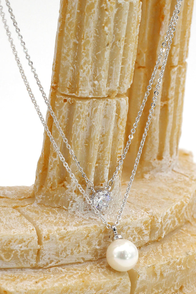 delicate double strand pearl necklace ring set