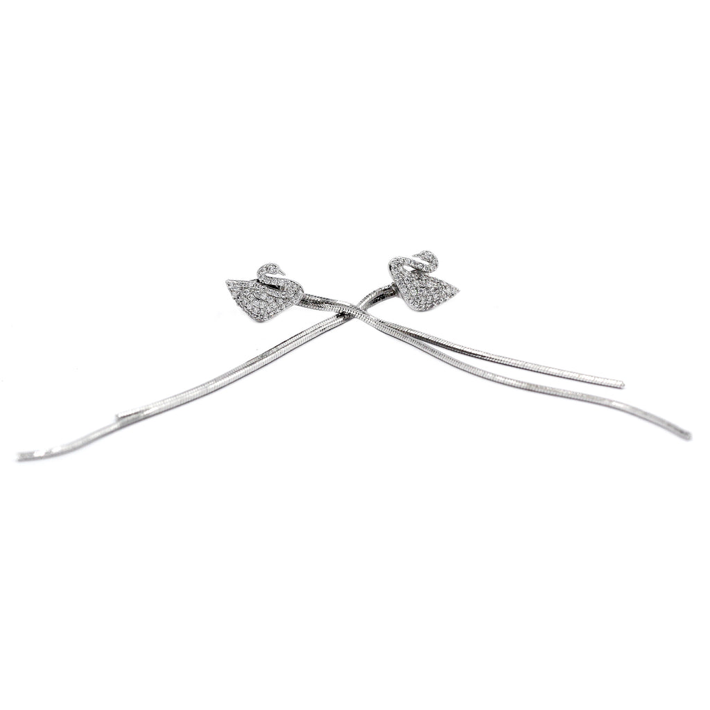 long ear swan crystal earrings