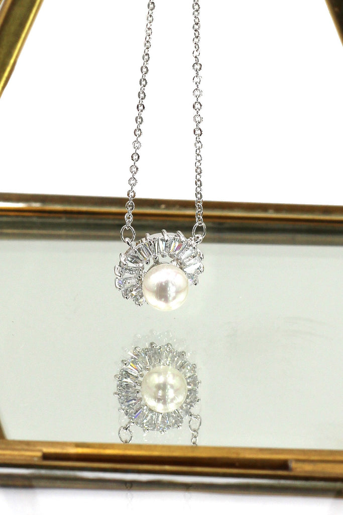 silver crystal pearl necklace earring set