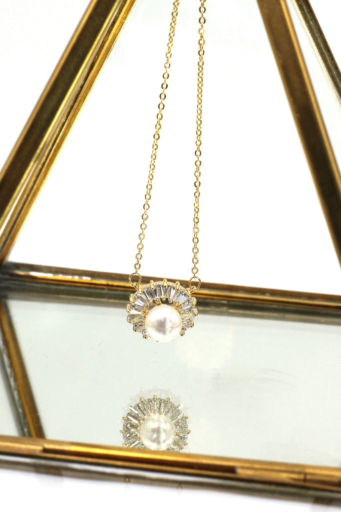 striped crystal pearl necklace earring set