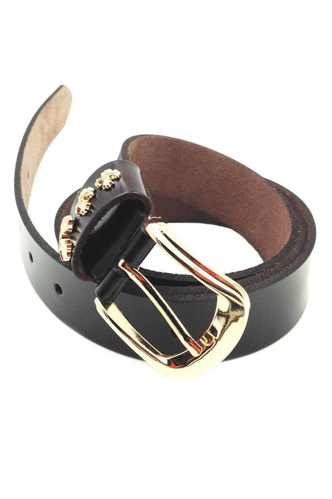 golden plain buckle leather belt