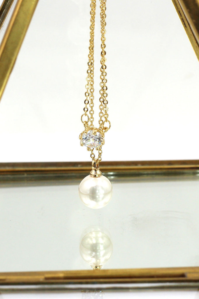 golden crystal pearl earrings necklace set