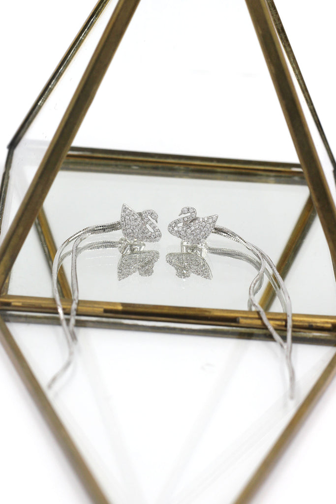 delicate blue eyes crystal swan necklace long earrings set