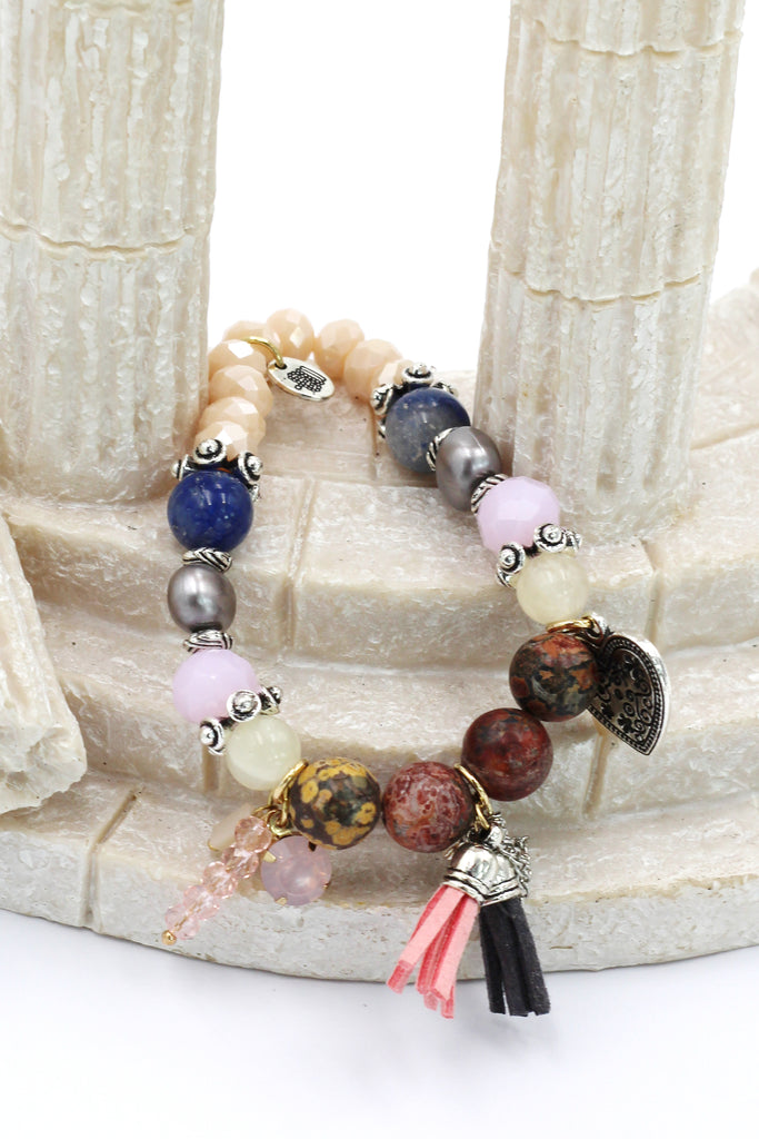 colorful bead silver heart bracelet