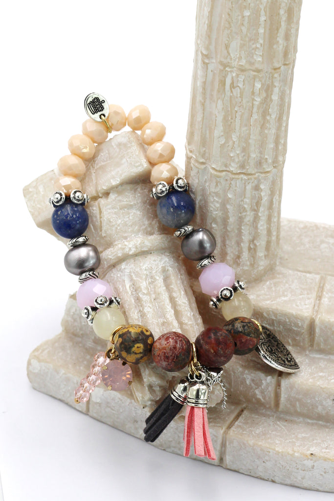 colorful bead silver heart bracelet