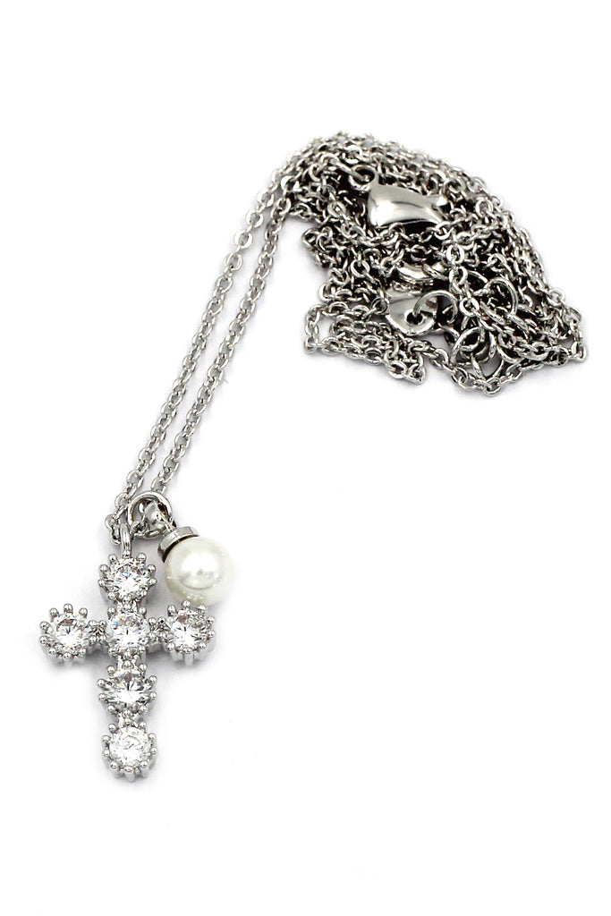mini cross crystal pearl necklace earrings set