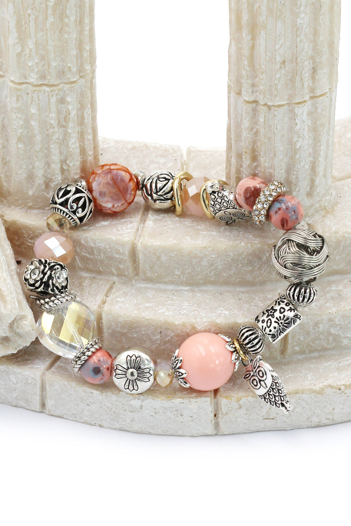 colorful bead silver little owl bracelet