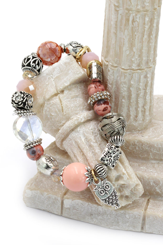 colorful bead silver little owl bracelet