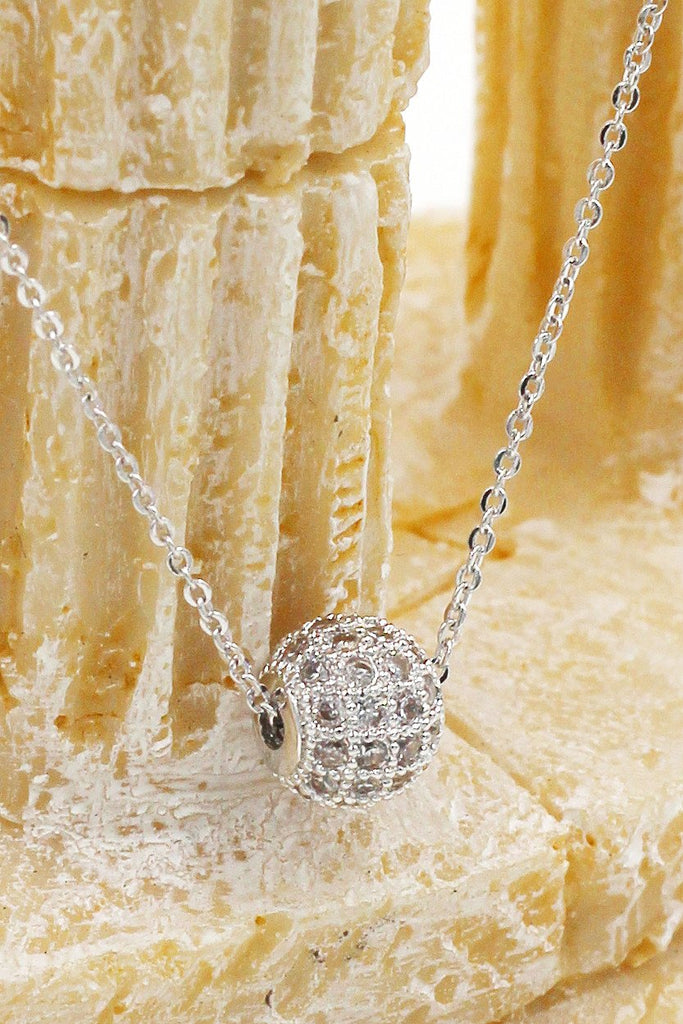 silver ball crystal necklace earrings set