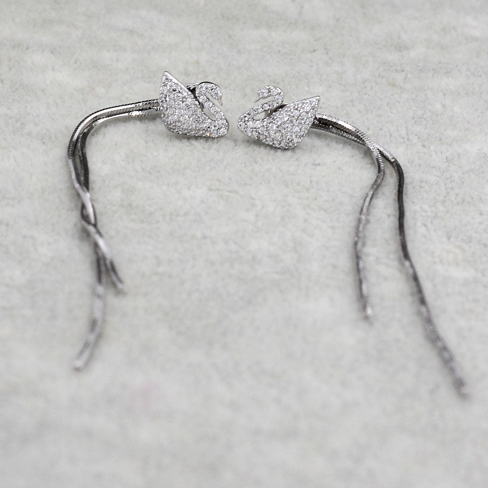 long ear swan crystal earrings