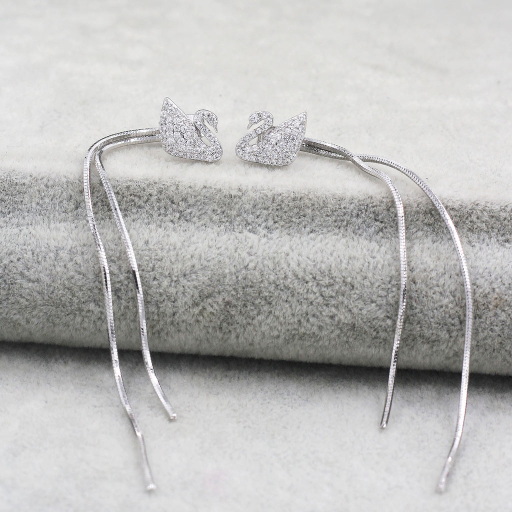 delicate blue eyes crystal swan necklace long earrings set