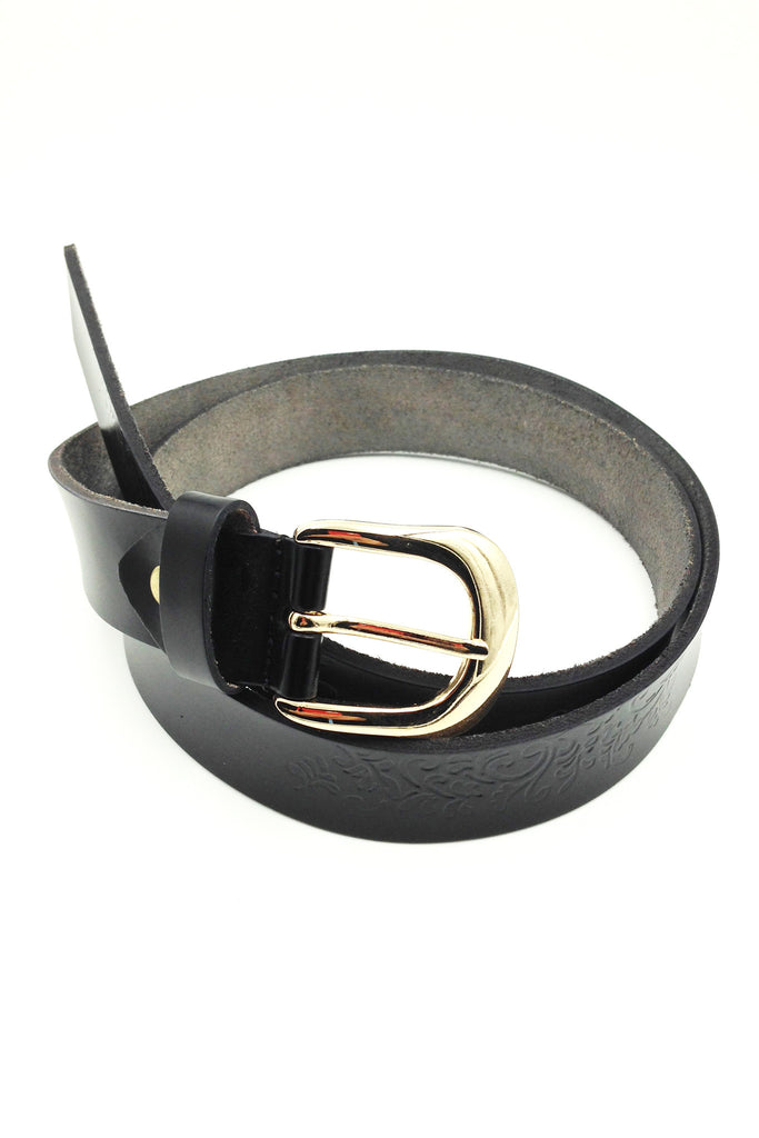 Gold BuckleTattoos blue leather belt