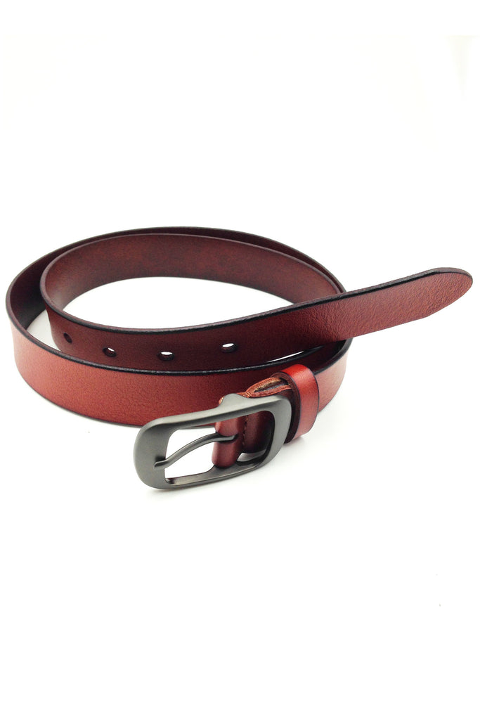single red leather gray buckle belt
