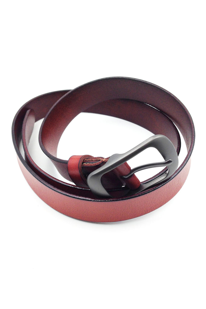 single red leather gray buckle belt