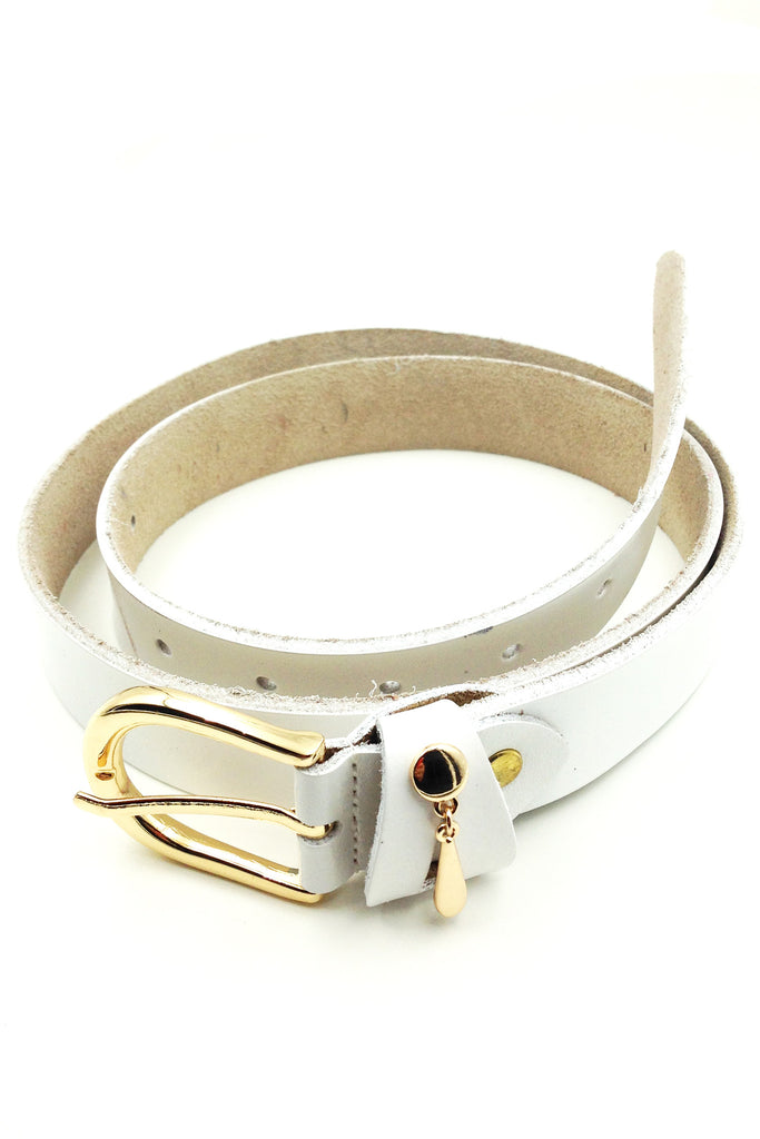simple pendant gold buckle leather belt