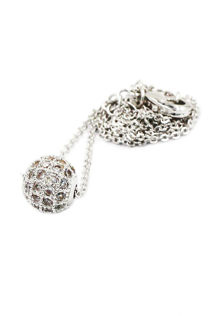 silver ball crystal necklace earrings set