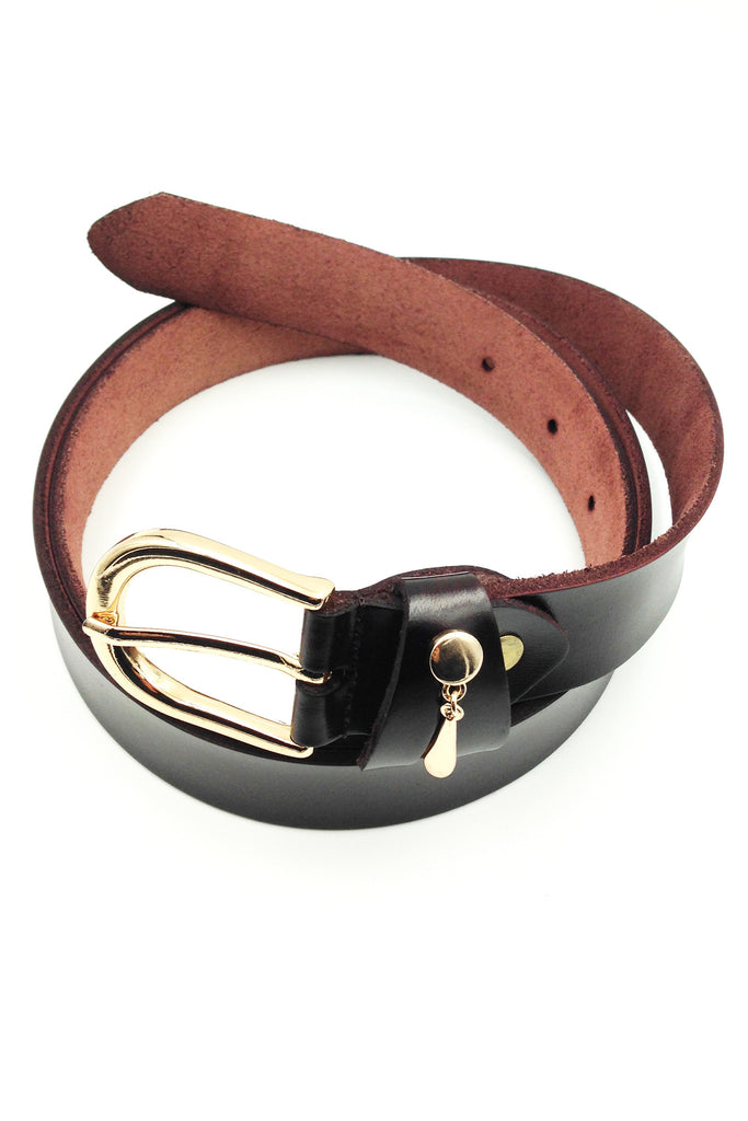 simple pendant gold buckle leather belt
