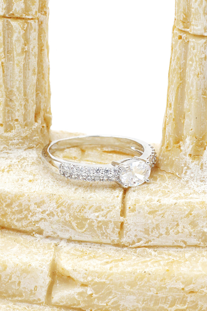 silver oval crystal ring