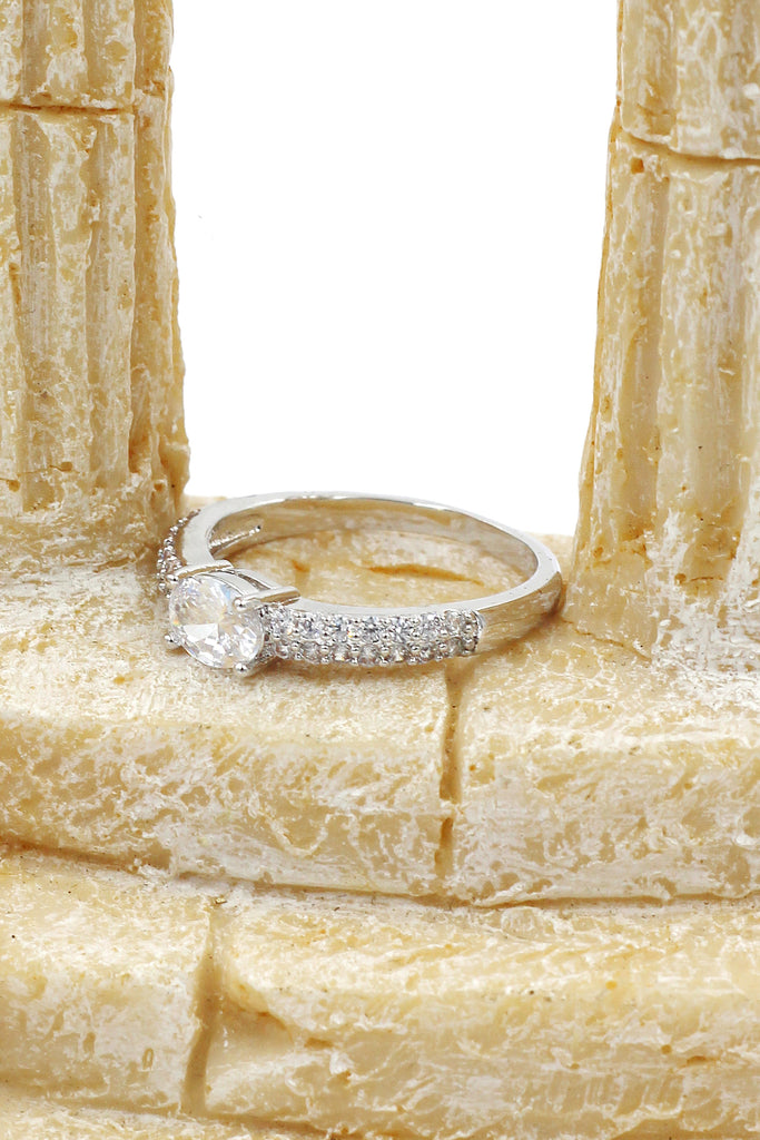 silver oval crystal ring