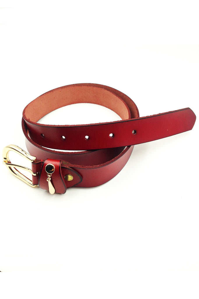 simple pendant gold buckle leather belt