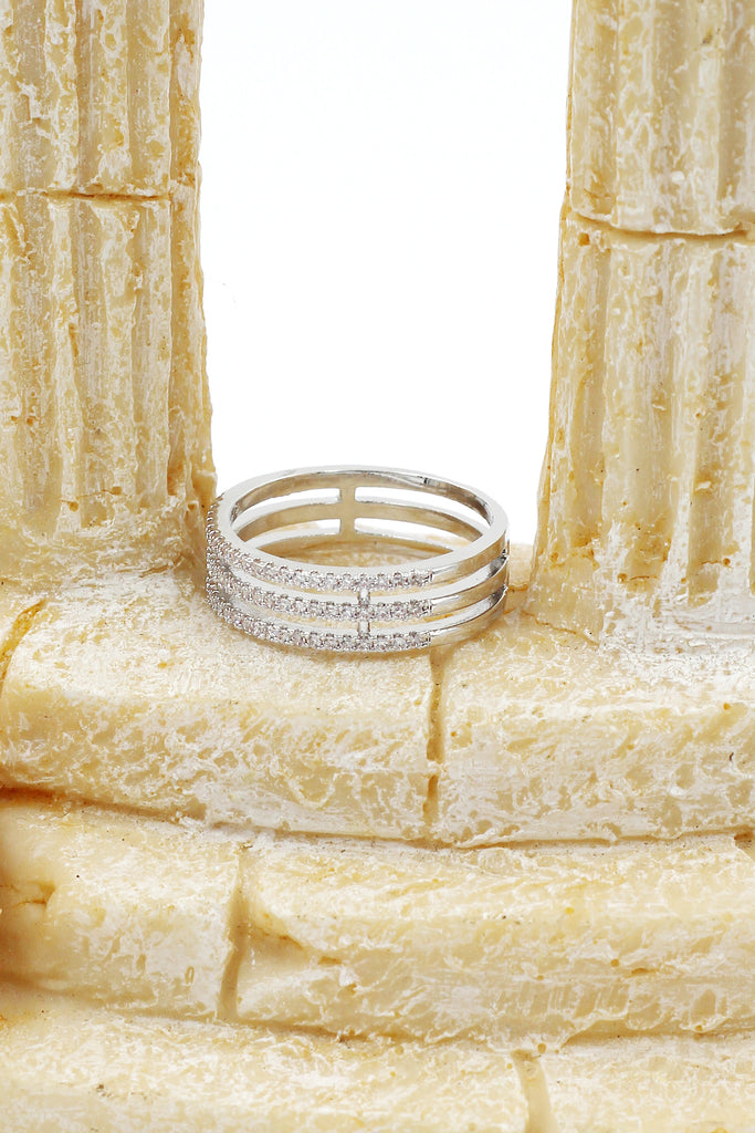 fashion three-tiered crystal ring