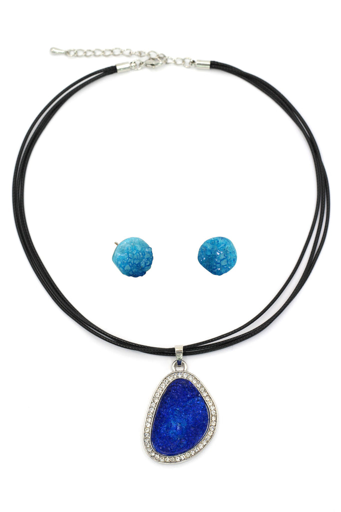 Fashion blue crystal original leather necklace set