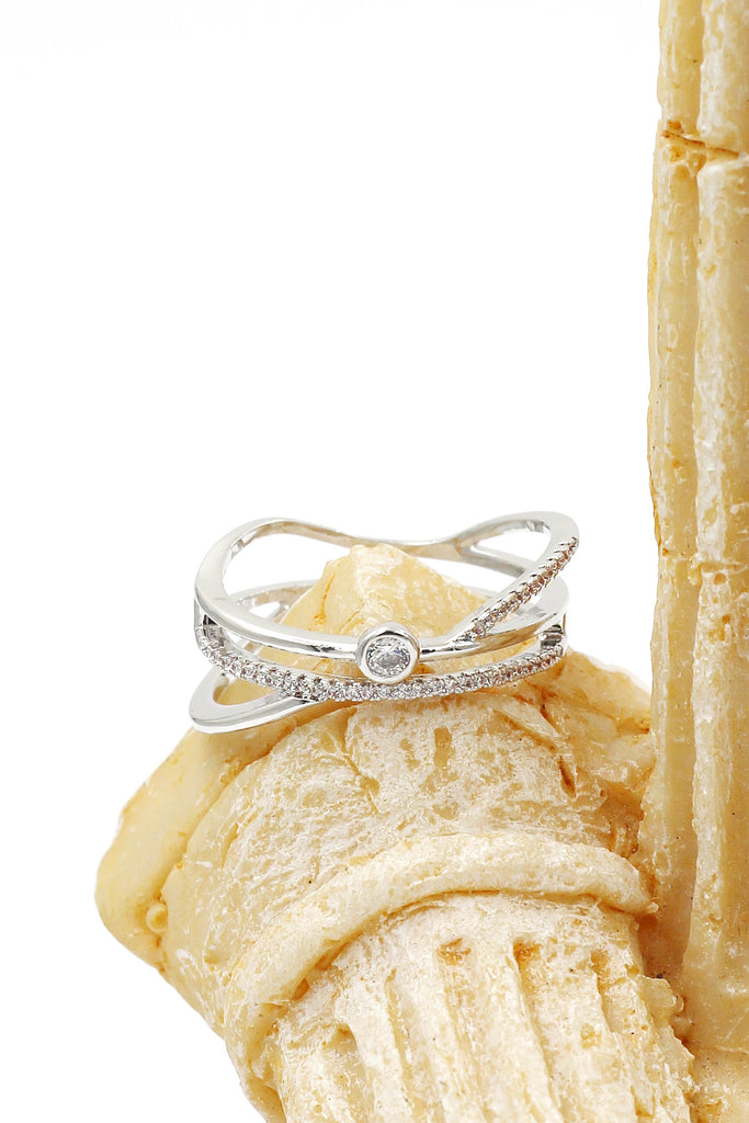 silver irregular crystal ring