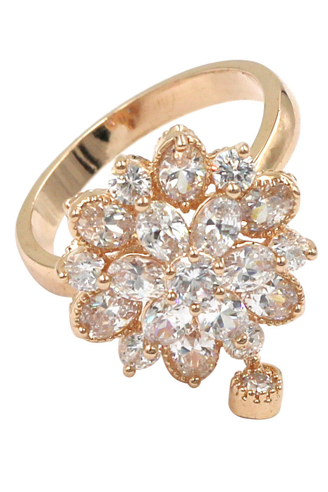 bonzer crystal flower small pendant ring
