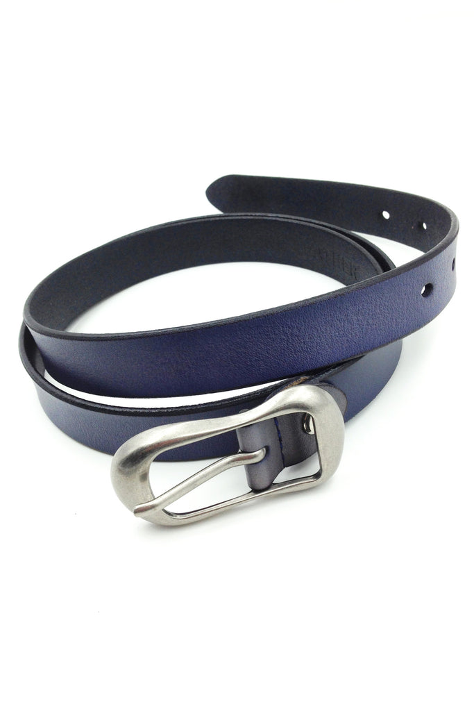 simple style silver gourd buckle blue leather belt