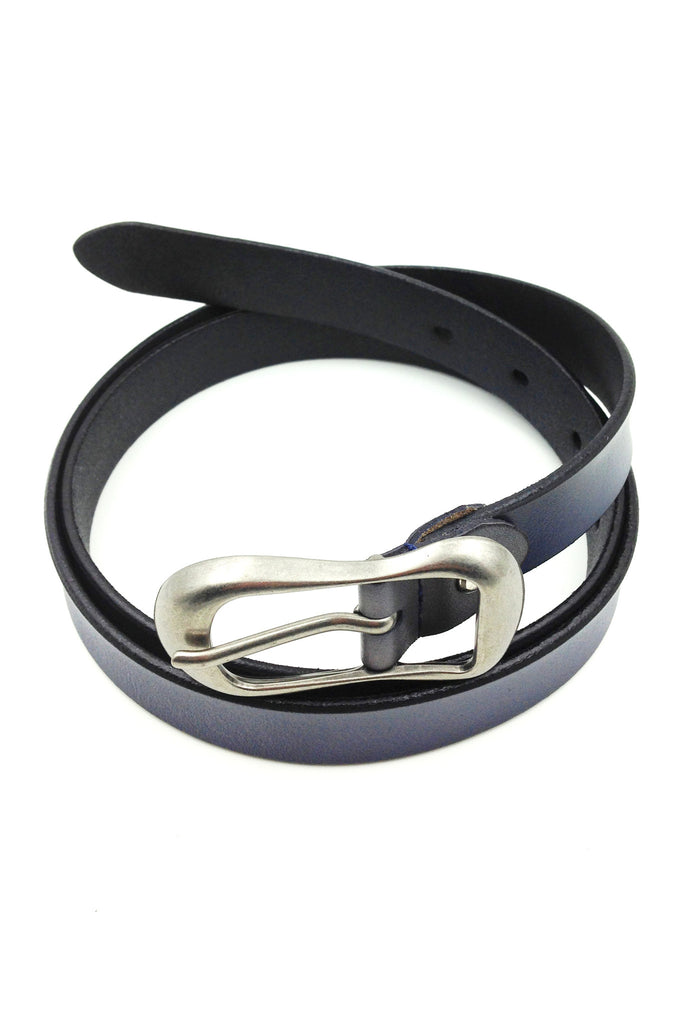 simple style silver gourd buckle blue leather belt