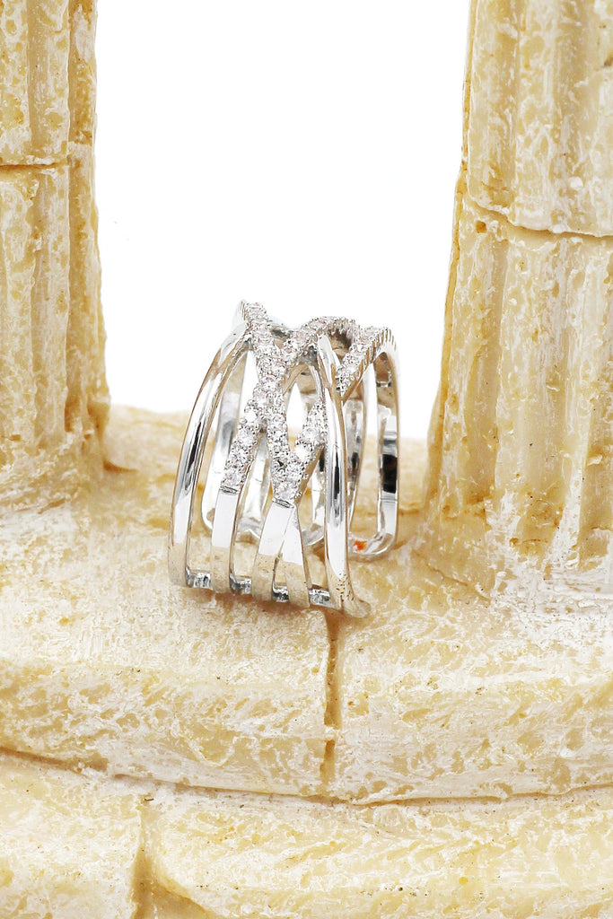 silver fashion cross crystal ring