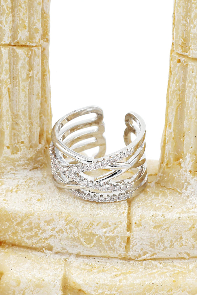 silver fashion cross crystal ring