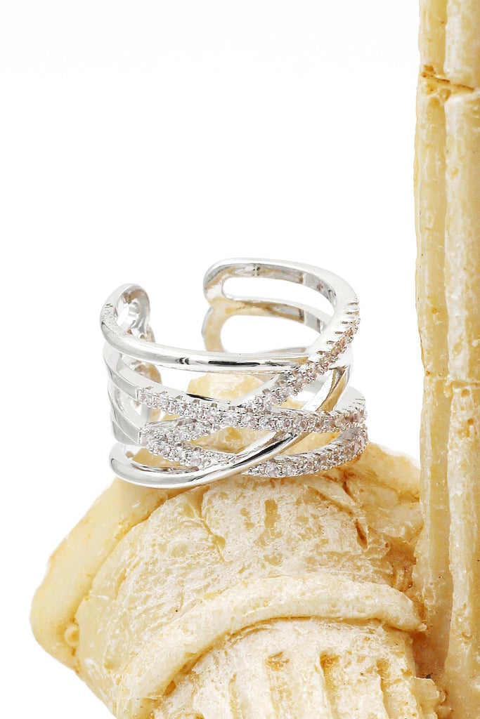 silver fashion cross crystal ring