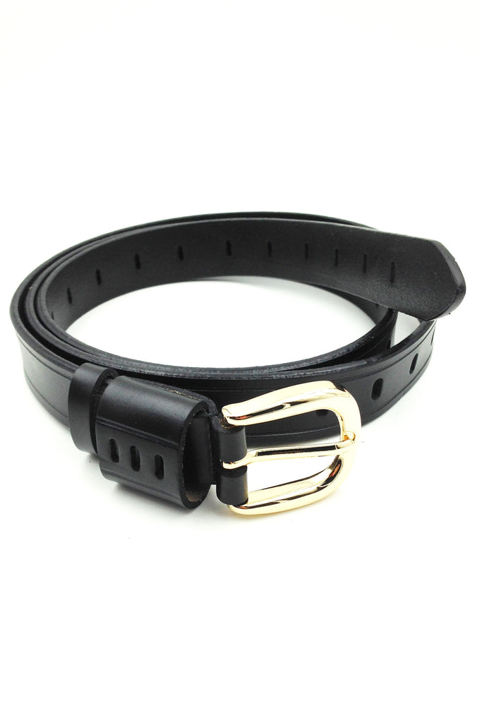 Traditional gold buckle leather belt