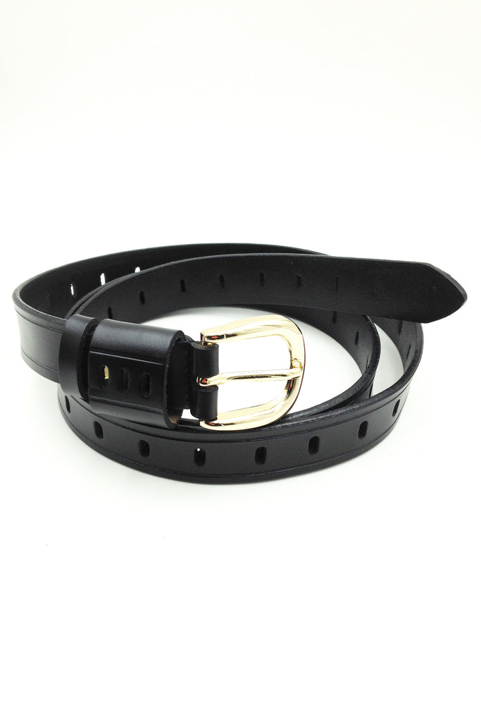Traditional gold buckle leather belt