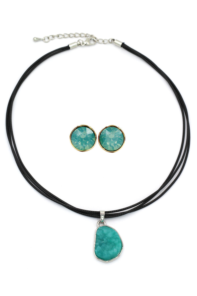fashion blue crystal necklace earrings set