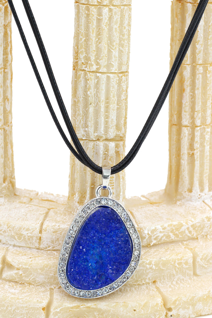 fashion blue crystal original black leather necklace