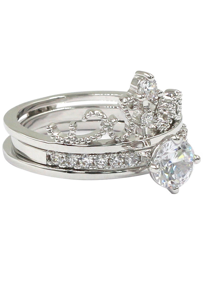 noble crystal crown silver ring