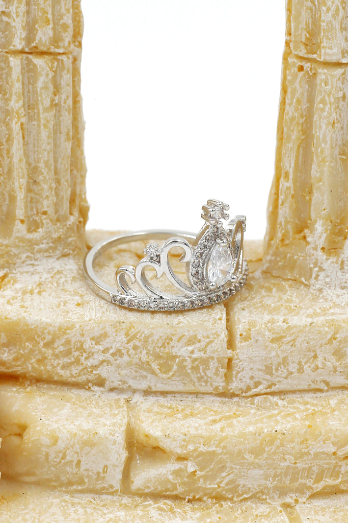 silver noble crown crystal ring