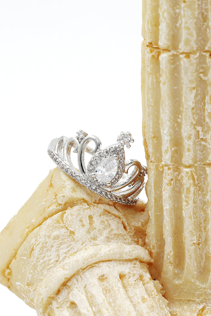 silver noble crown crystal ring
