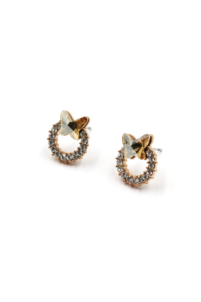 golden mini butterfly crystal earrings