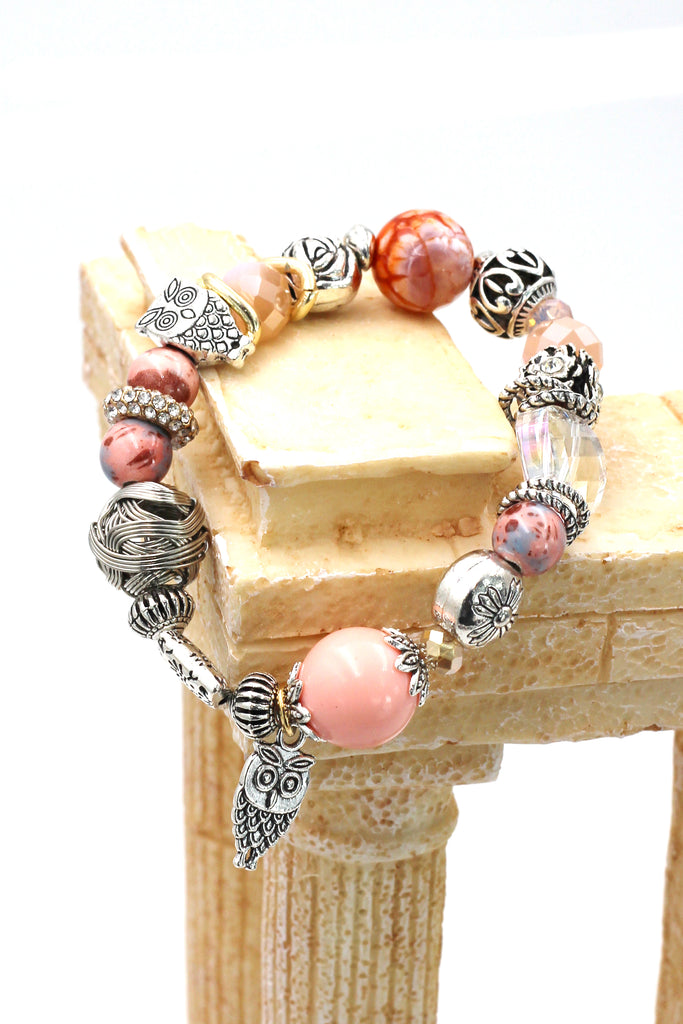 colorful bead silver little owl bracelet