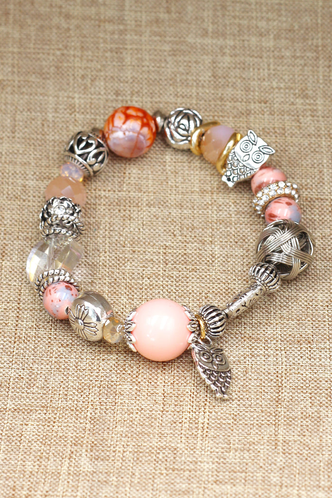 colorful bead silver little owl bracelet