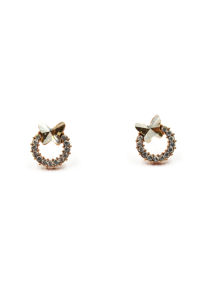 golden mini butterfly crystal earrings
