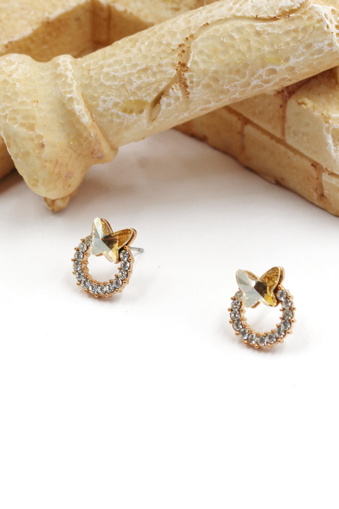golden mini butterfly crystal earrings