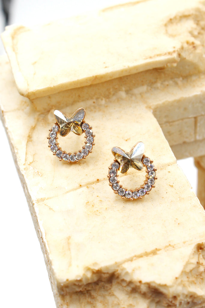 golden mini butterfly crystal earrings