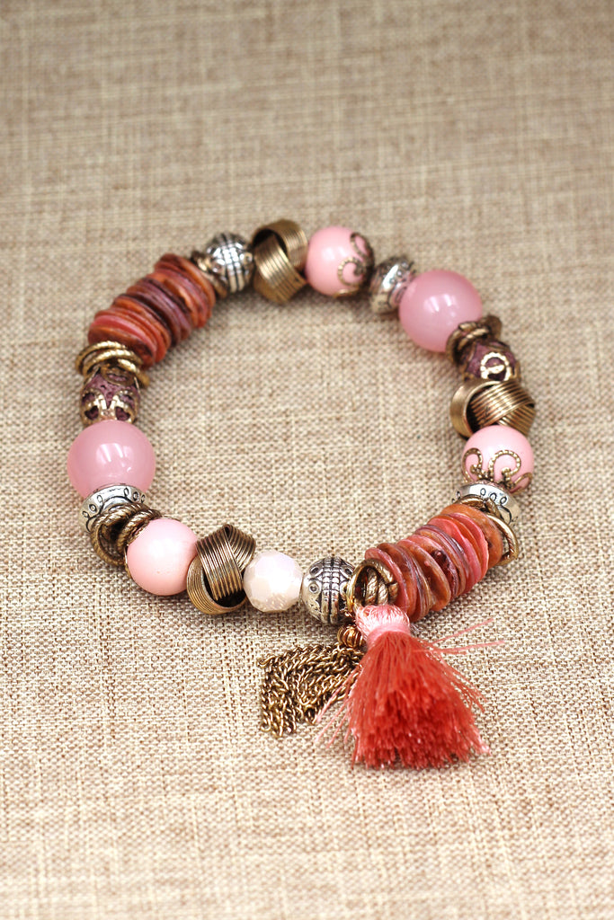 colorful bead line tassel bracelet