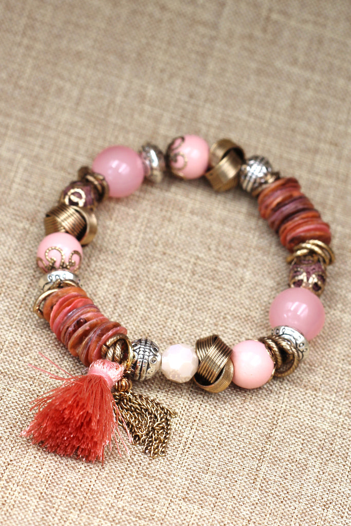 colorful bead line tassel bracelet