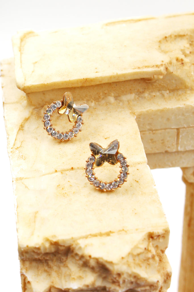 golden mini butterfly crystal earrings