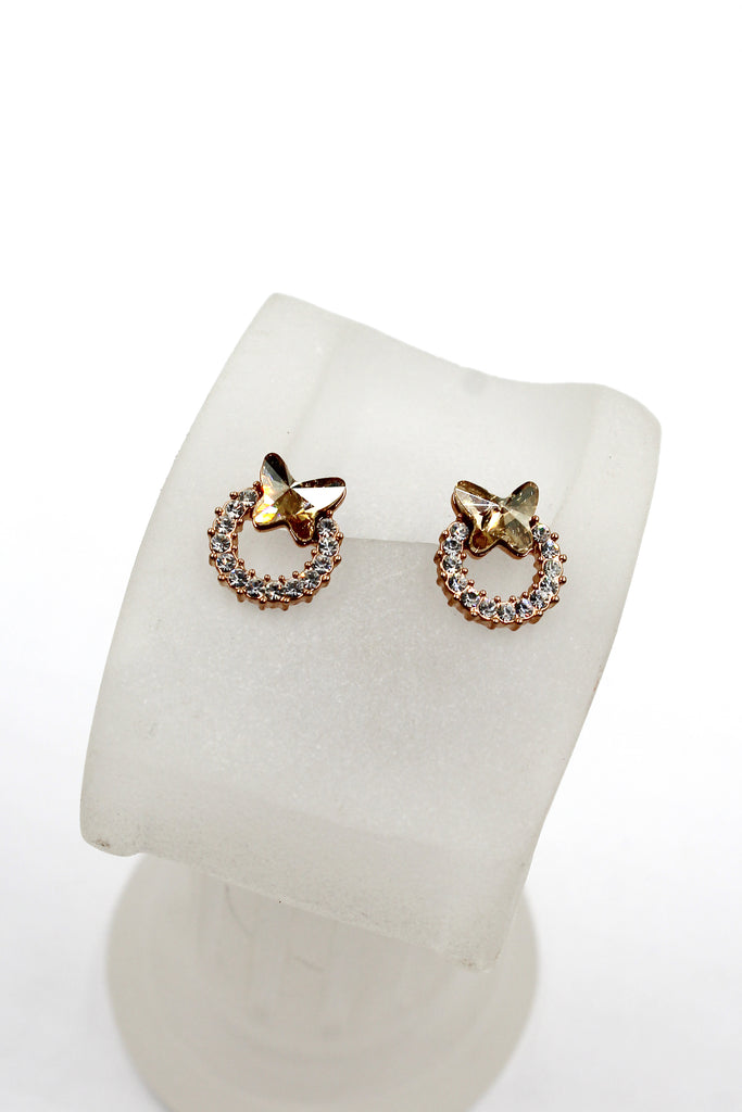 golden mini butterfly crystal earrings